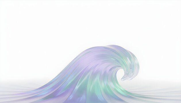 Abstract 3D Iridescent Wave with Pearlescent Pastel Gradient on Clean White Background