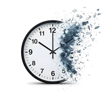 Shattered time concept a clock explosion representing time fragmentation and disruption