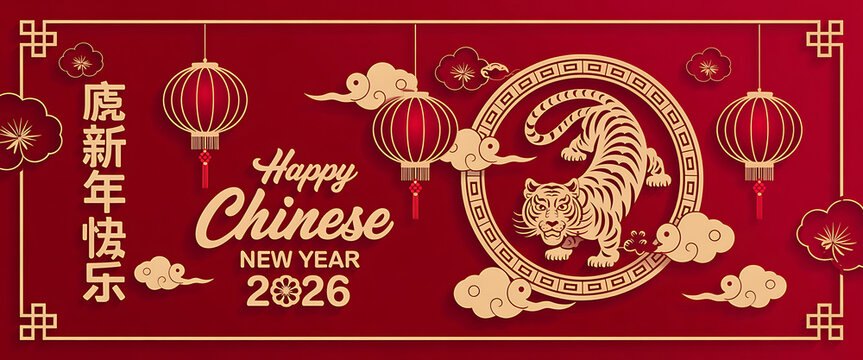 Happy chinese new year 2026. Year of Ox charector bambool with asian style.hinese translation is mean Year of Tiger Happy chinese new year.