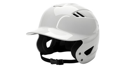Fototapeta premium White baseball batting helmet with ear flap and chin strap for player safety and sport equipment isolated on transparent background