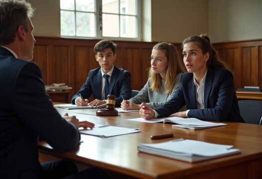 Dynamic Law School Moot Court Practice Mock Courtroom Session Involving Legal Analysis Advocacy Disputation Tactics