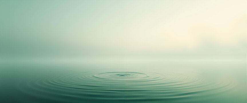 Calm water surface with ripples and mist at dawn - Concept of Magic mist over emerald lake at dawn  