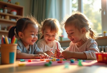 Engaging Montessori Classroom Dynamic Learning with Hands-On Educational Materials and Children Discovering Together