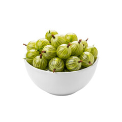 Bowl of fresh green gooseberries with water droplets
