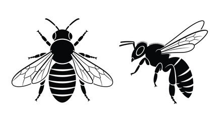 Two bee illustrations in contrasting poses a striking silhouette © MALA