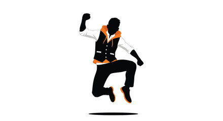A dynamic jumping figure in black and orange striking silhouette © MALA