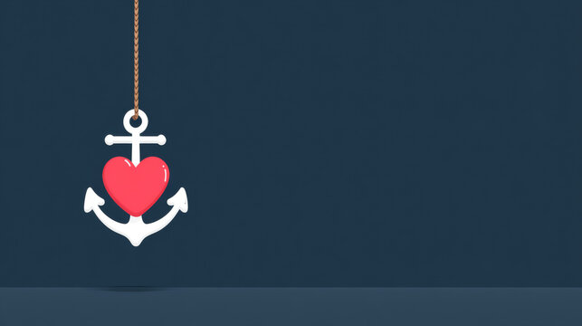 Nautical love theme with stylized anchor and heart for nautical decor and gift design