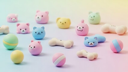 Fototapeta premium Collection of Adorable Pastel-Colored Animal and Toy-Shaped Eras
