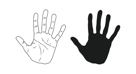 Obraz premium Two depictions of a human hand are shown one detailed and the other a stark black silhouette high quality professional modern