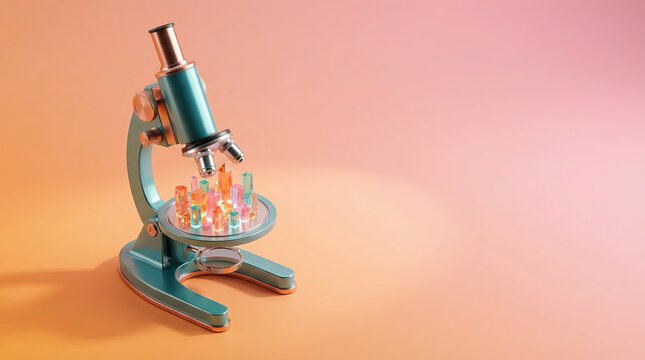 Colorful microscope setup with glass slides on a desk