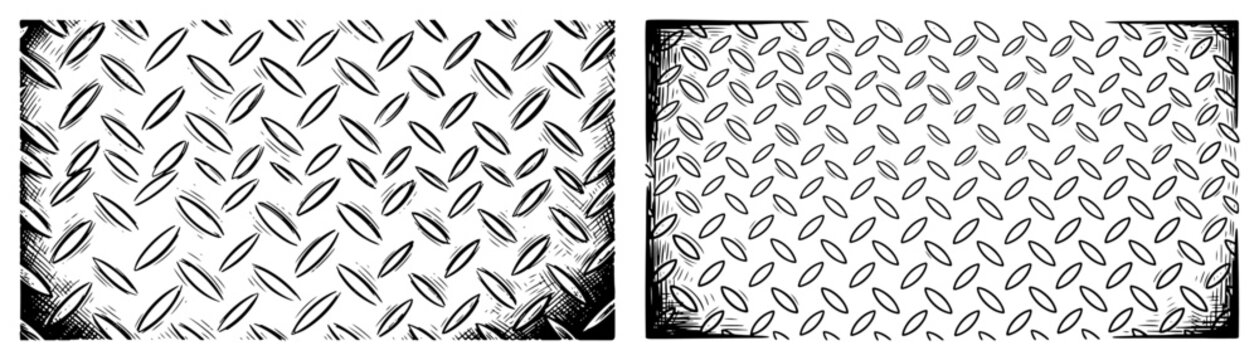 Hand drawn vintage engraving of diamond plate metal floor texture for industrial design