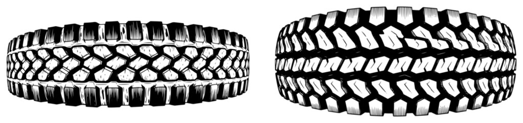 Detailed hand drawn black and white vector illustration of heavy duty off road tire treads © Logan