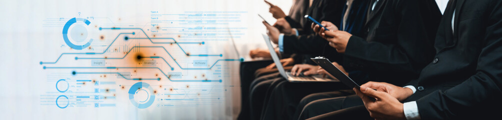 Obraz premium Dashboard for business intelligence and strategic planning. This workflow shows the process from insight and ideation to activation, enabling data-driven project management. Fermion