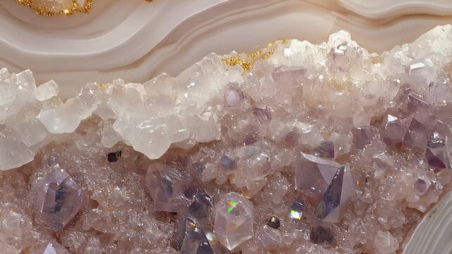 Explore stunning geode layers with crystals and gold accents in detail from a close perspective