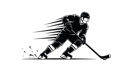 Dynamic Ice Hockey Player Skating and Hitting Puck with Speed Lines, Isolated White Background © paijo