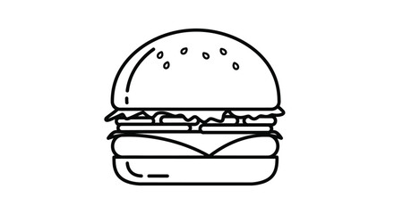 Fototapeta premium Simple line drawing of a classic cheeseburger with sesame seeds on the bun