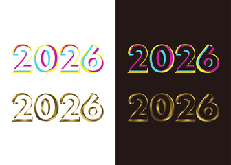 2026 Glitch & Gold Vector Set / 【ベクター】2026年・カラーグリッチ＆ゴールド・2種セット・未来・成功・編集可能・バナーデザイン素材