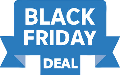 Blue Ribbon with Black Friday Deal Text, Holiday Sale Design Element, Isolated Badge