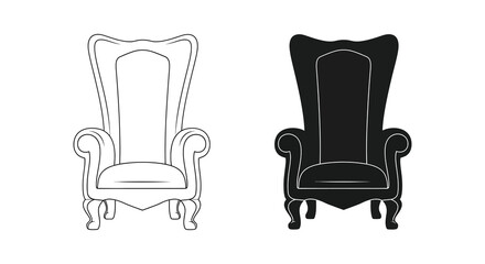 Fototapeta premium Two ornate armchairs are depicted one in a line drawing and the other as a dark silhouette high quality professional detailed
