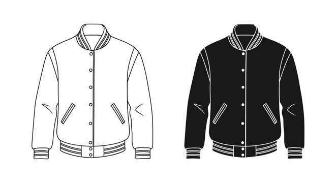 Two contrasting views of a varsity jacket are presented one light and one dark in silhouette high quality professional detailed modern