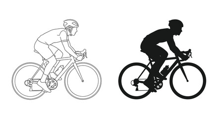 Obraz premium Two cyclists are depicted in contrasting styles one with line art and the other as a dark silhouette high quality professional