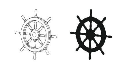 Obraz premium Two ship wheels are depicted in contrasting styles one outlined and the other a dark silhouette high quality professional detailed modern