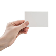 Fototapeta premium A hand holding a blank white card isolated on transparent background