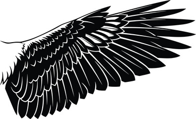 Stylized black and white eagle wing graphic, isolated on white background. Symbol of freedom and power, great for emblems. © Kanchana