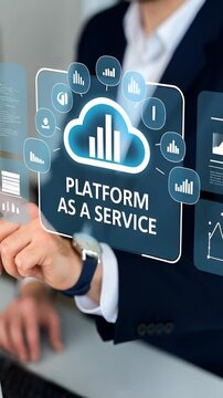 Cloud solutions developer shows PaaS management with modern interface for scalable deployment