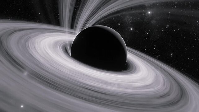 Black Hole Surrounded by Swirling Accretion Disk in Space.