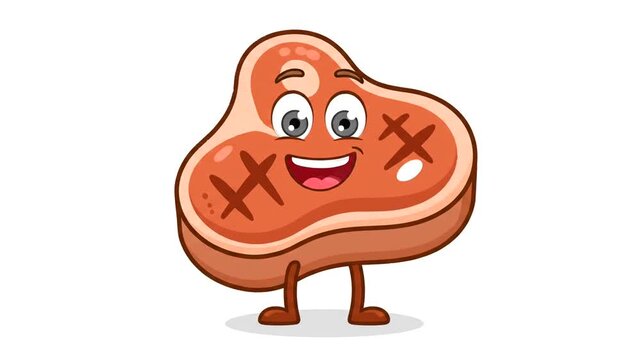 Happy Grilled Steak Cartoon Character Smiling on White Background.