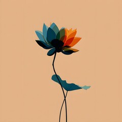 A colorful flower with vibrant petals against a soft peach background