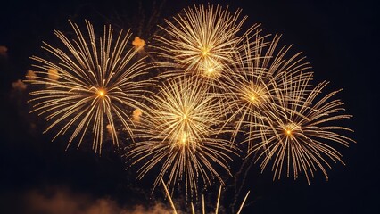 Obraz premium Vibrant fireworks exploding in night sky with golden light