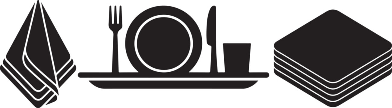 Dining table setting vector illustration with napkins and tableware