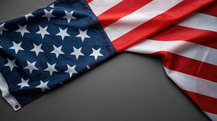 Fototapeta premium American flag waving on dark background with stars and stripes