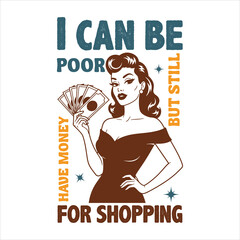 Retro Pin-Up Girl with Funny Shopping Quote Typography
