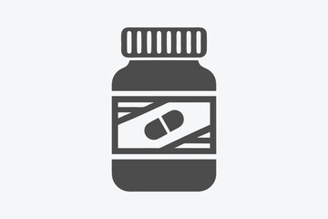 Obraz premium Pill Bottle Monochrome Icon, Capsule on Label, Health Care, Medicine, Isolated Art