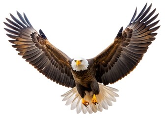 bald eagle flying with wings spread isolated on white background majestic bird of prey wildlife concept