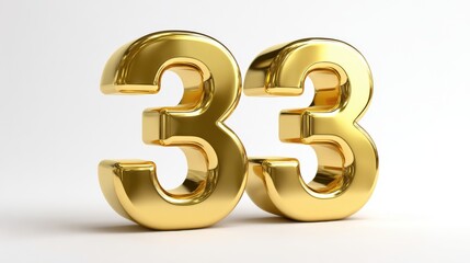 Obraz premium Shiny gold number 33 isolated on white background.