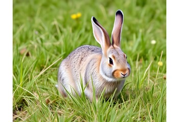 A Rabbit crouching in the grass