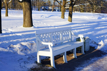 White Bench in Snowy Winter Park