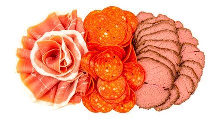 Charcuterie platter offering prosciutto, pepperoni, and roast beef slices