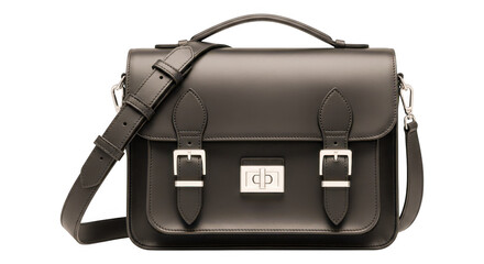 Black leather satchel bag with shoulder strap