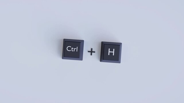 Keyboard Shortcut Control and Productivity Concept in 4K, 3D Video Animation Showing Ctrl Plus H Command for Technology and Workflow