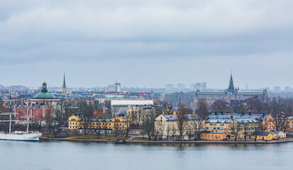 Fototapeta premium Stockholm Cityscape Overlooking Historic Waterfront, Sweden