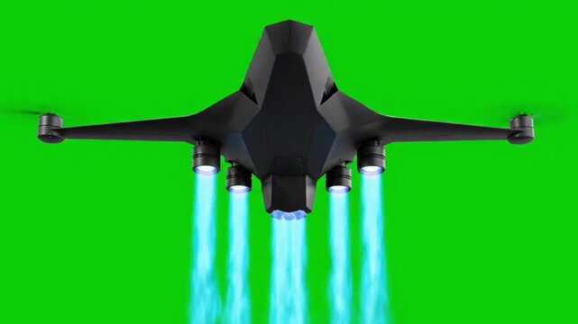 Stealth UCAV Drone Vertical Takeoff Animation Green Screen