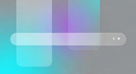 Glassmorphism UI slider with transparent panels on neon cyan purple gradient background