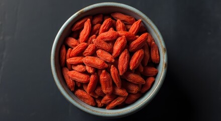 Bowl of Dried Goji Berries Overhead