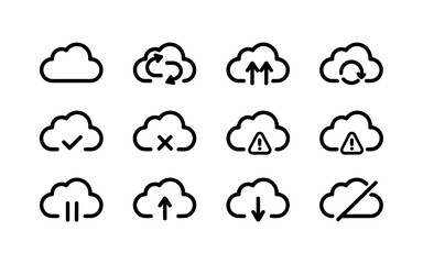 Fototapeta premium Cloud Weather and Storage Line Icons Set – Rain, Upload, Download and Forecast Outline Vector Collection