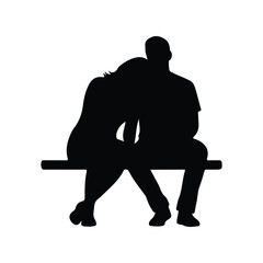 Couple Sitting Together Black Silhouette